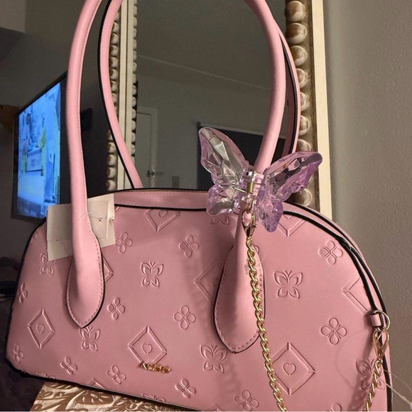 Aldo Lavender Embossed Satchel with Gold Chain & Butterfly Hair Clip  NWT - Picture 2 of 4